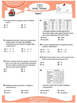 ilkokul 1. Sınıf Genel Tekrar Testleri 